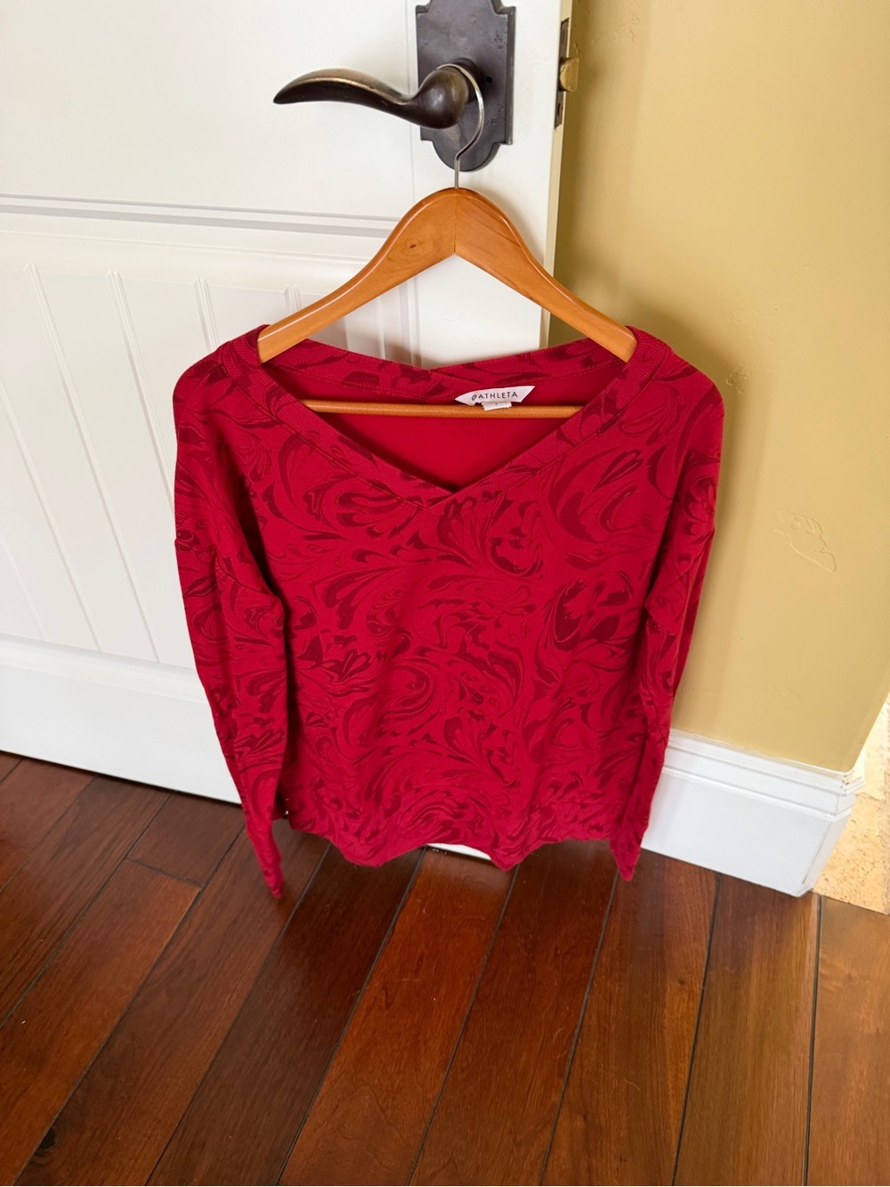 Athleta Crimson Swirl V-Neck Long Sleeve Top